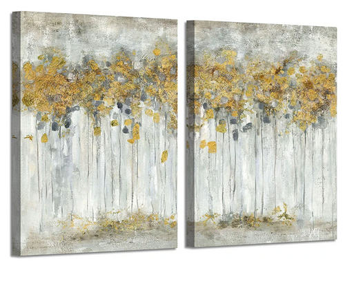 Abstract Forest Canvas Picture Artwork: Golden Autumn Tree Wall Art Printed on Canvas for Bedroom.